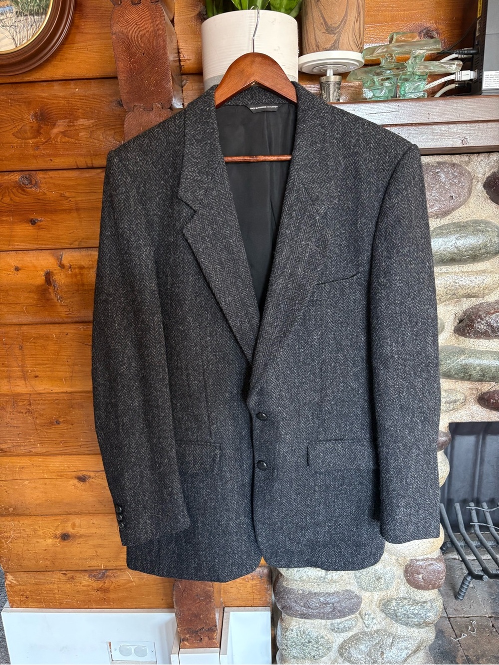 Vintage Harris Tweed Moores 100% Virgin Wool Herringbone Blazer 44L
